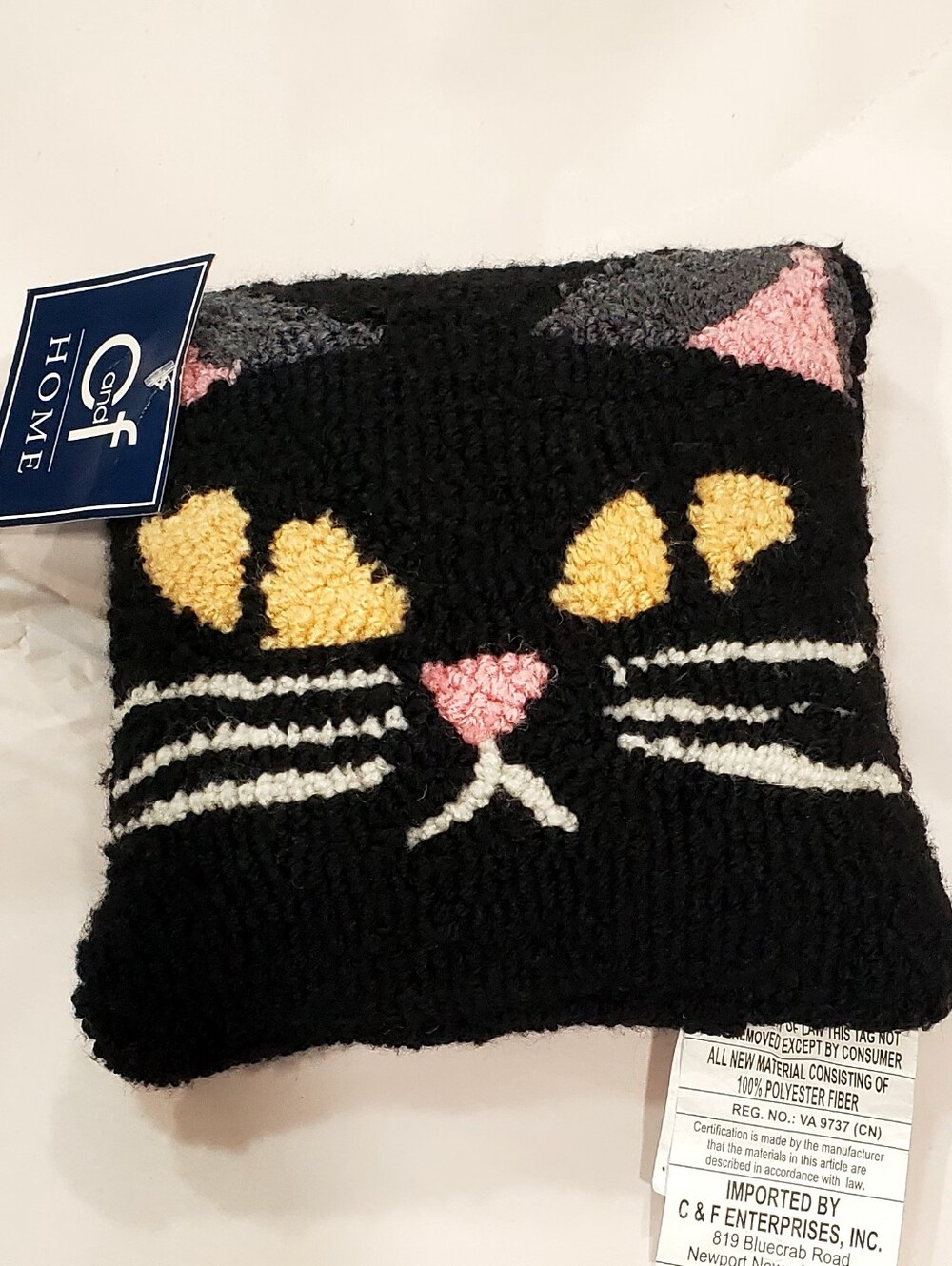 Nordstrom C&F Home Hook Textrured 8"×8" Black Cat Decorative Mini Pillow, NWT